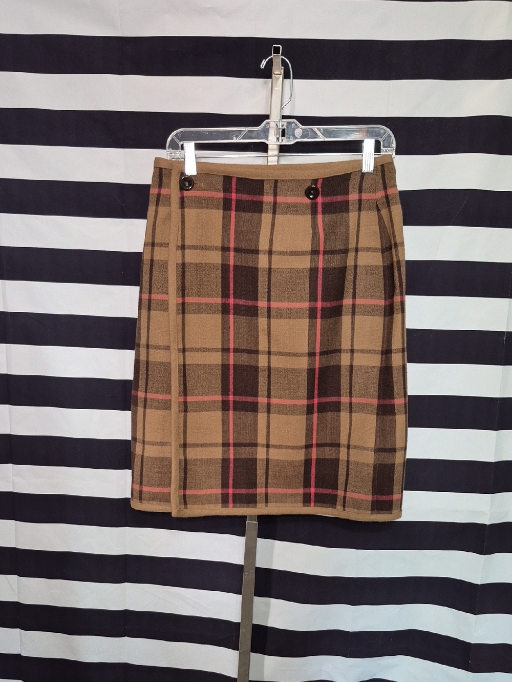 Vintage Classic Plaid Pencil Skirt in Camel